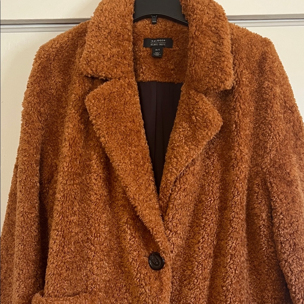 Halogen x Atlantic Pacific Cozy Brown Teddy Coat - Picture 7 of 8